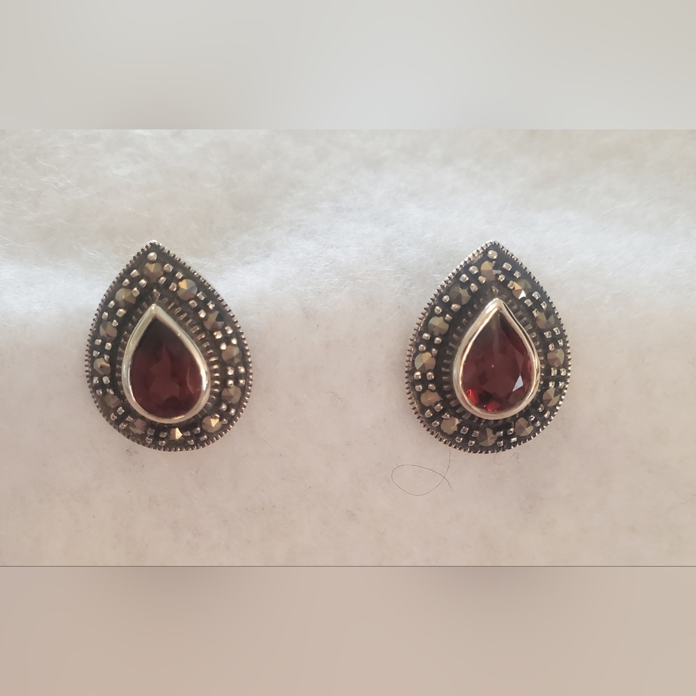 Teardrop Garnet Sterling- Stud Earrings